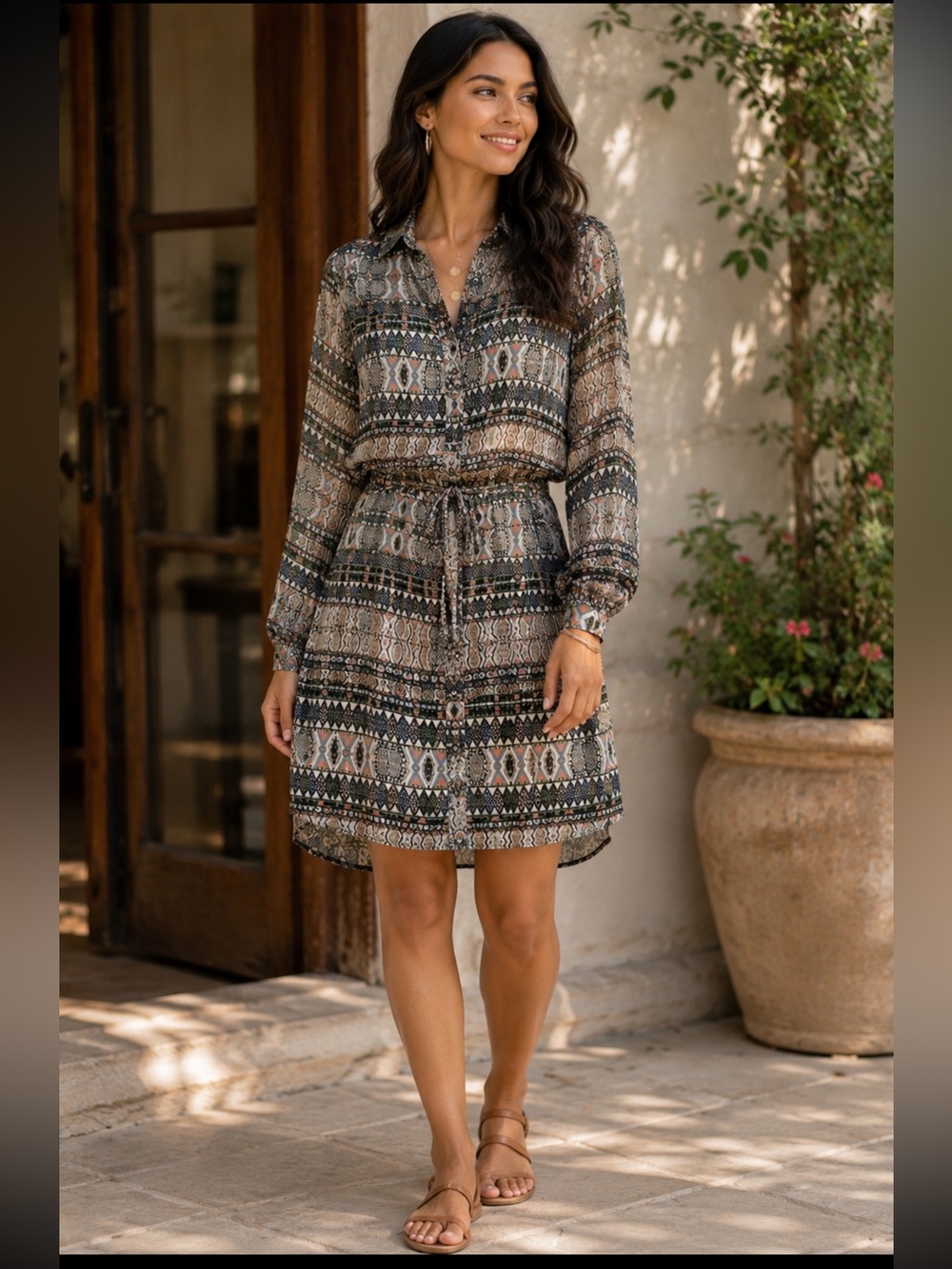 Gypsy 05 Boho print tie waiste High-Low Dress. Peasant, festival. 100% silk. XS